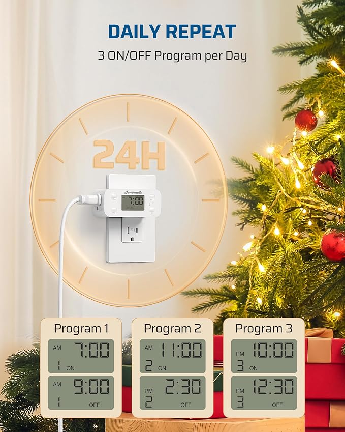 DEWENWILS 24 Hour Programmable Digital Timer Outlet, 2 Pack Timers - Image 2