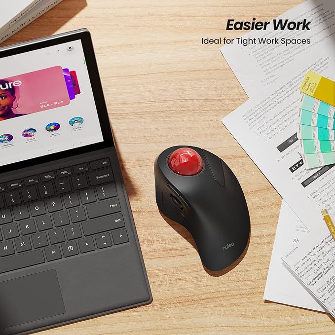 Nulea Wireless Ergonomic Trackball Mouse, Rechargeable, 44mm Index Finger - Image 3