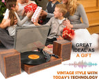 Vinyl Record Player with External Speakers, 3 Speed Bluetooth Turntable - Image 2