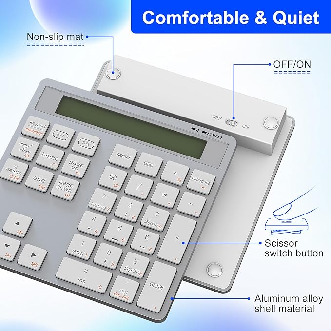 2-in-1 Wireless Number Pad & Calculator, 34-Key Portable Number Pad - Image 7