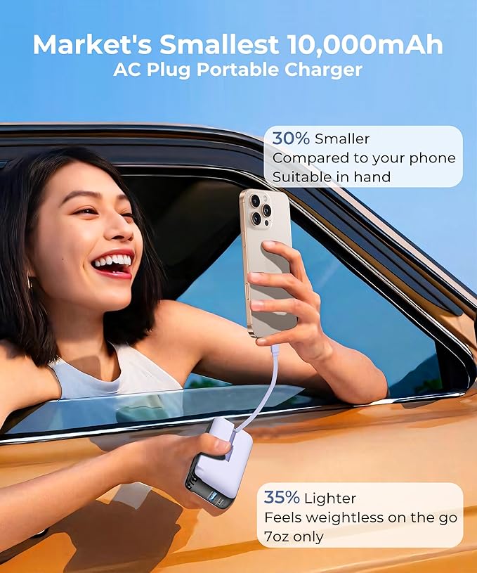 Portable Charger with Built-in USB-C Cable & Plug, 000mAh 5V/4.5A Power Bank - Image 5