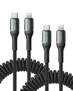 Coiled USB C iPhone Charger 3FT 2Pack, Braided Type C to Lightning Cable by KIYODA