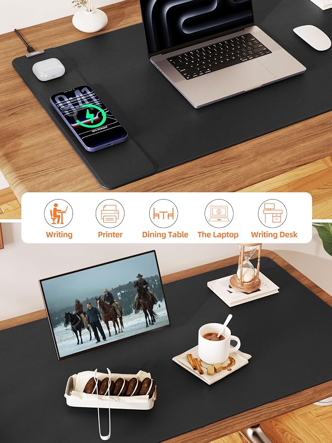 TopMade Mouse Pad with 15W Wireless Charging, XXL Large Leather Desk Mat - Image 5