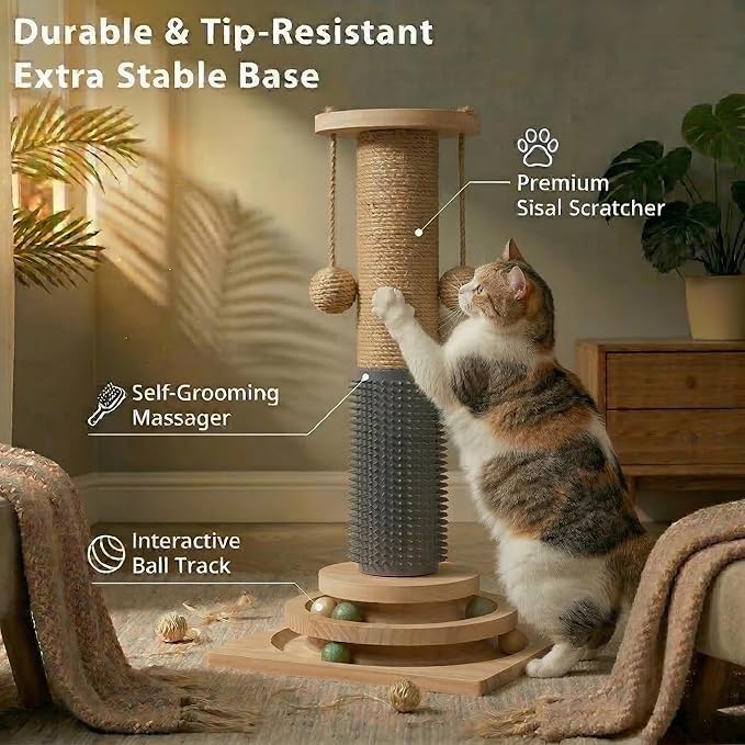 4-in-1 Solid Wood Cat Scratching Post - Image 2