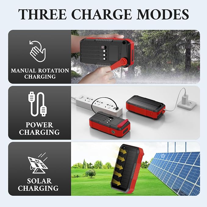Solar Power Bank 66800mAh Built in Hand Crank and 4 Cables 22.5W Fast Charge - Image 3