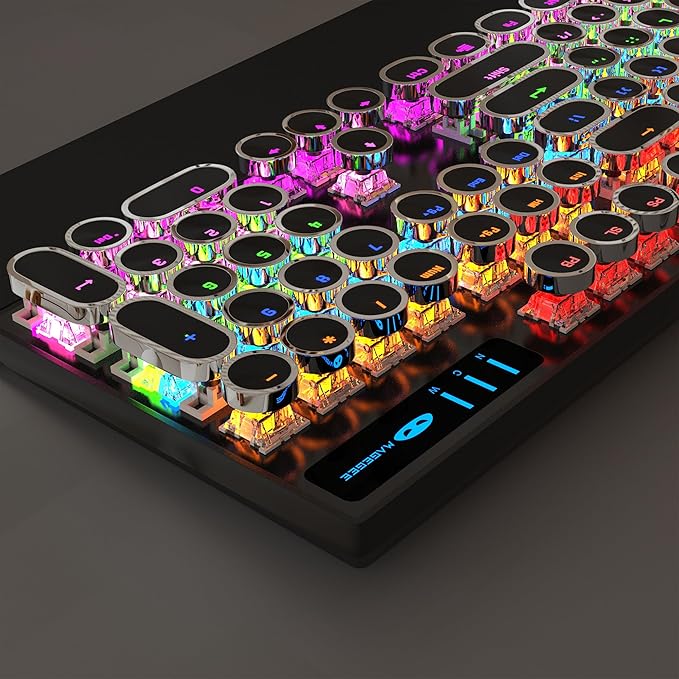 MageGee Typewriter Mechanical Gaming Keyboard, Retro Black Punk Round Keycaps - Image 7