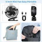 ATEngeus Rechargeable Clip-on USB Desk Fan, 3 Speeds, 5000mAh Battery, - Image 6