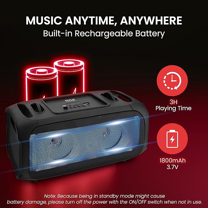 Pyle Wireless Portable Bluetooth Boombox Speaker - 120W Rechargeable Boom Box - Image 6
