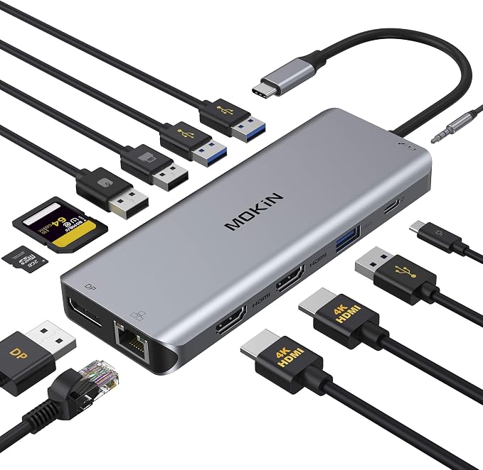 USB C Docking Station Dual Monitors 13 in 1 Triple Display USB C Hub by MOKiN