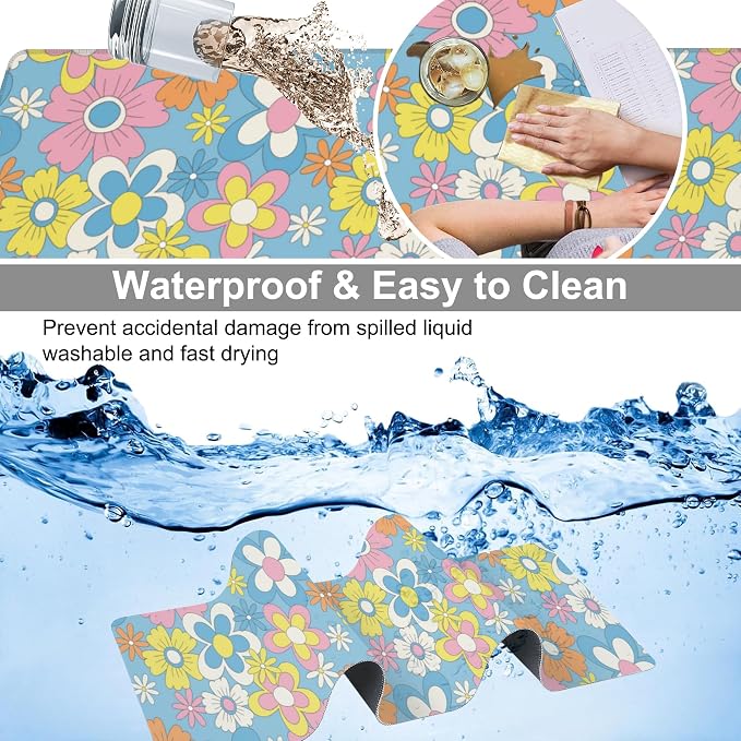 Colorful Retro Flowers Desk Mat, Large Cute Floral Gaming Keyboard Mouse Pad - Image 4