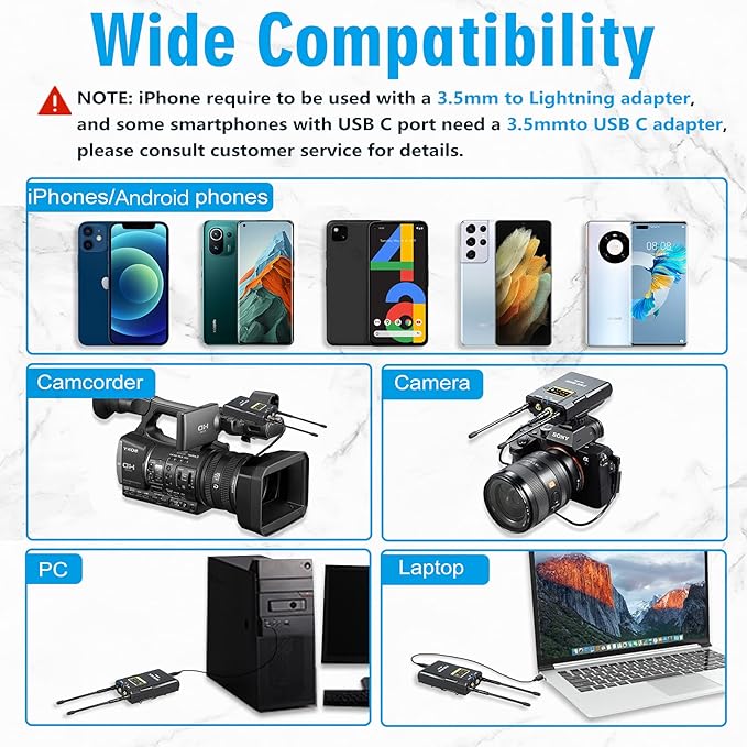 FULAIM WM500 UHF Wireless Lavalier Microphone System, 16-Channel Lavalier Lapel - Image 3