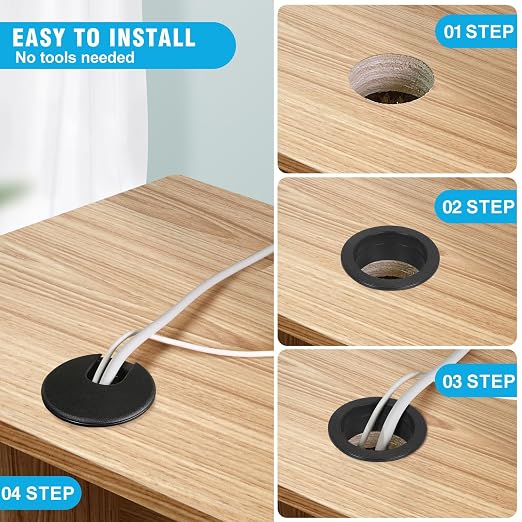 1-3/8" Black Desk Grommet, JTemgle Plastic Cable Hole Cover Computer Table Cord - Image 6