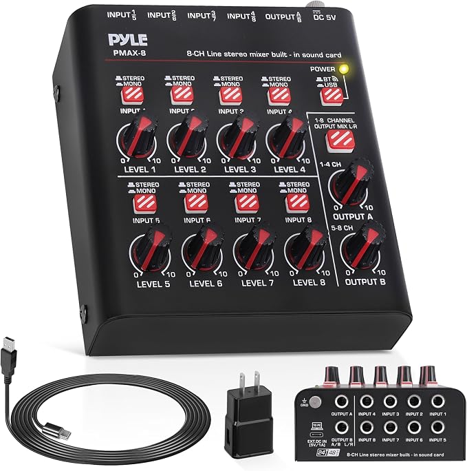 Pyle 8-Channel Wireless BT Streaming Mini Line Mixer by PyleUSA