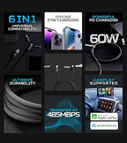 Futurizta Tech Zeus-X 6-in-1 Universal Multi Cable Fast Charging 60W Laptop PD - Image 9