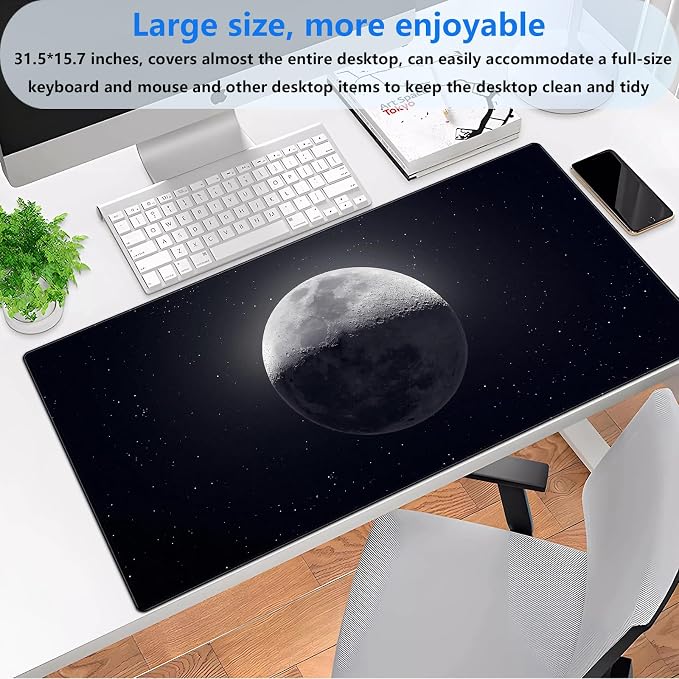 Moon Mouse Pad Sci-fi Galaxy Desk Mat Extended XL Large Gaming Mousepad Dark - Image 2