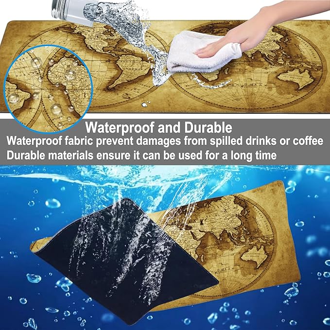 Mouse Pad, Large Antique World Map Desk Mat, Extended Non-Slip Gaming Keyboard - Image 4