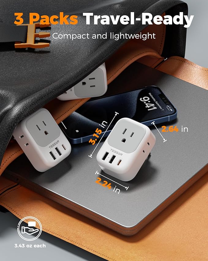 TESSAN European Travel Plug Adapter USB C 3 Pack, PD 20W US to Europe Plug - Image 6