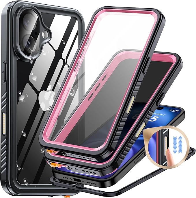 for iPhone 16 Case Waterproof, Built-in Privacy Screen & HD Screen Double Front by AMILIFECASES