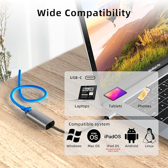 USB-C to Ethernet Adapter, WALNEW USBC to RJ45 LAN Adapter, Gigabit Cat Network - Image 4