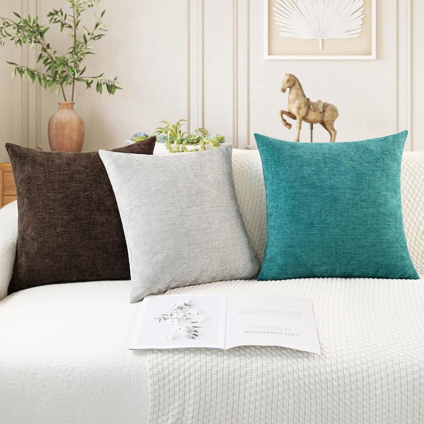 CaliTime Throw Pillow Covers Decorative 18 X 18 Inches Pack of 2 Cozy Chenille Cushion Cases for Couch Sofa Bed Living Room Home Coffee