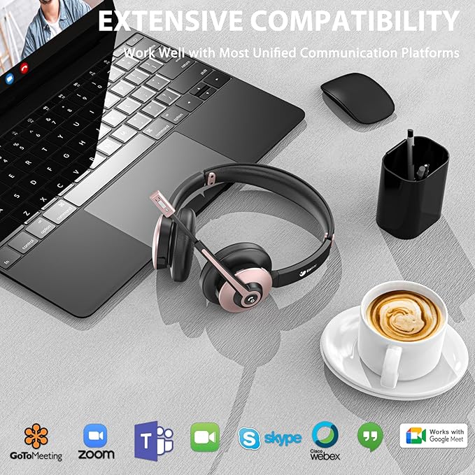 Wireless Headset with Mic for Work, Handsfree 26+ Hours Battery & Mute Button - Image 6