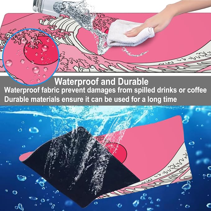 Mouse Pad, Large Great Wave in Vaporwave Pop Art Desk Mat, Extended Non-Slip - Image 4