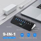 Powered USB Hub 10Gbps, intpw YH6AC 9-Port USB HUB - Image 2