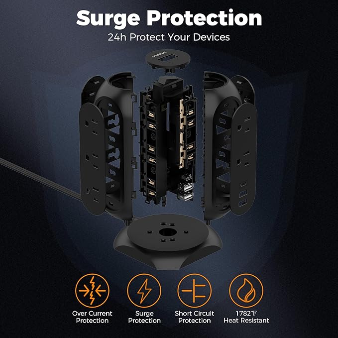 TESSAN Surge Protector Power Strip Tower - Image 3