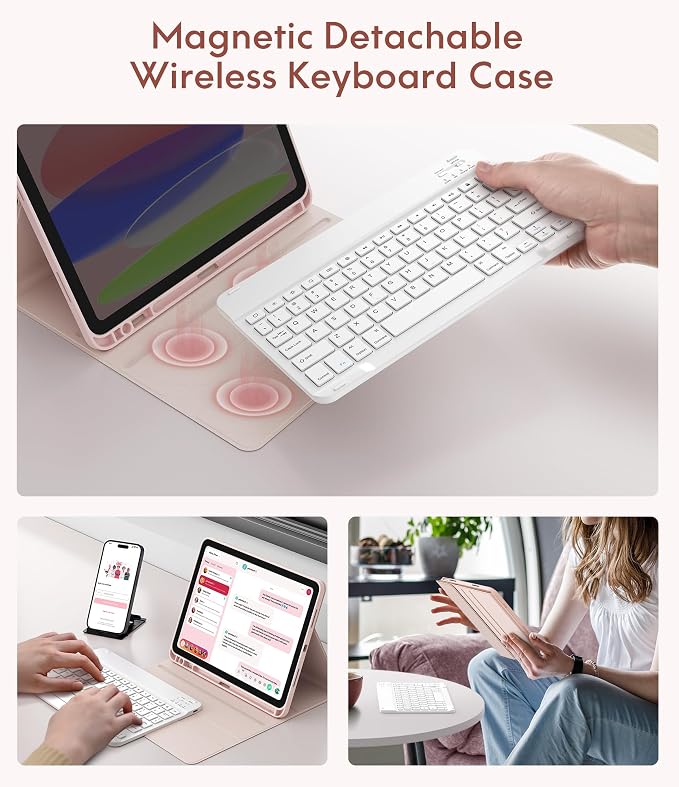 CHESONA Keyboard Case for iPad 11th/10th Generation, Detachable Wireless - Image 4