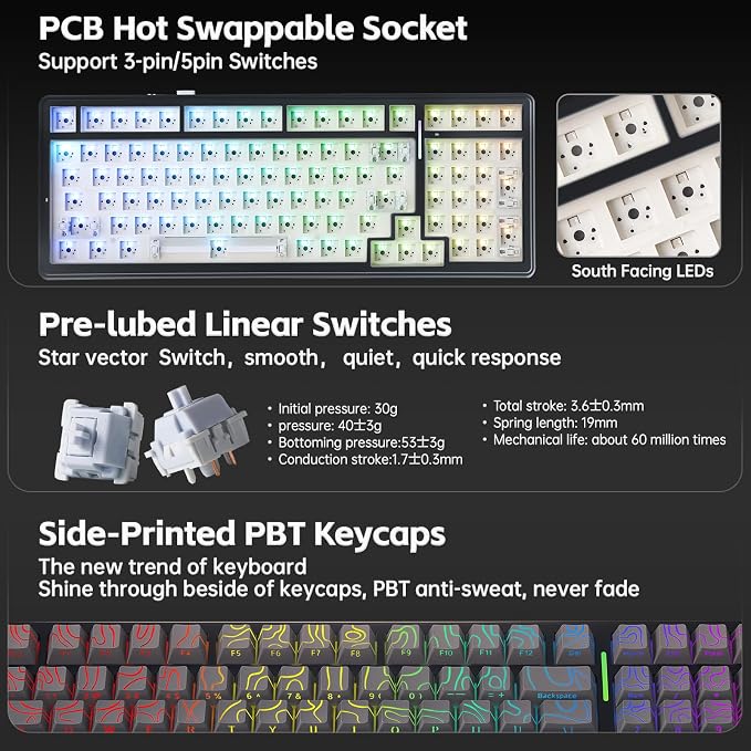 Aula F99 Keyboard Wireless Mechanical Keyboards Computer Bluetooth Gaming - Image 7