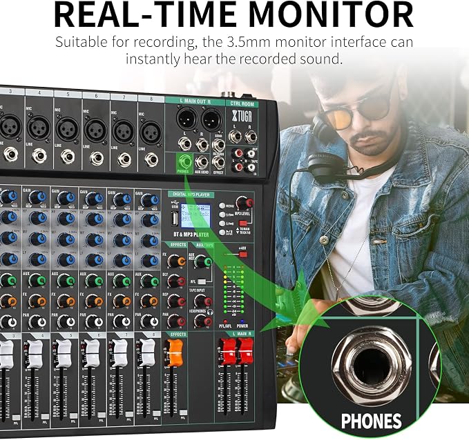 XTUGA 8 Channel Audio Mixer Sound Board Mixing Console, Audio Interface PC USB - Image 4