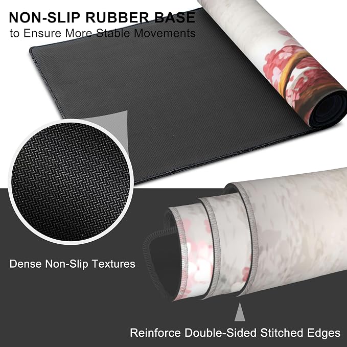 Mouse Pad, Large Blooming Sakura Desk Mat, Extended Non-Slip Gaming Keyboard - Image 3