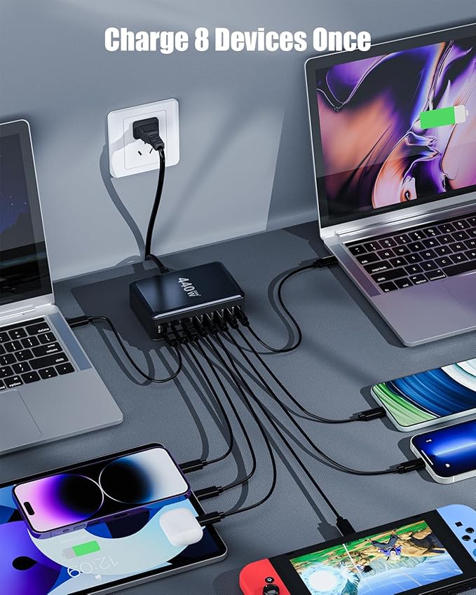 USB C Charger Block 440W Charging Station Hub, 8 Port GaN III Fast Charging - Image 2
