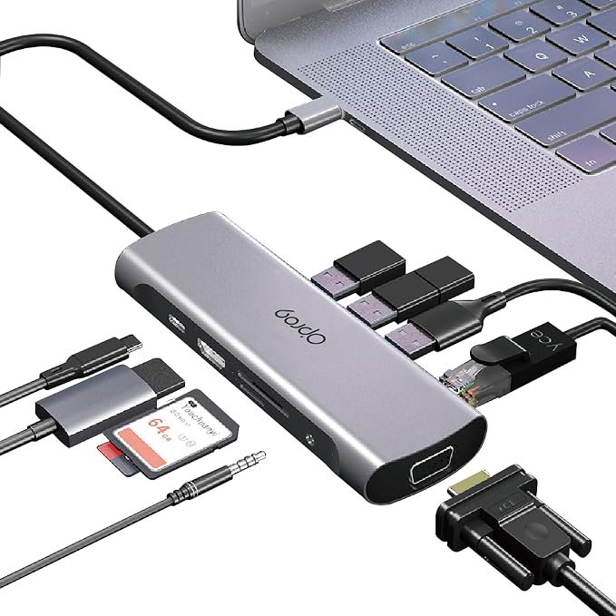 Opro9 10-in-1 USB C Hub Multiport Adapter, Laptop Docking Station Dual 4K HDMI by Opro9