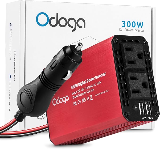 300W Car Power Inverter 12v DC to 110v AC – Car Adapter by Odoga