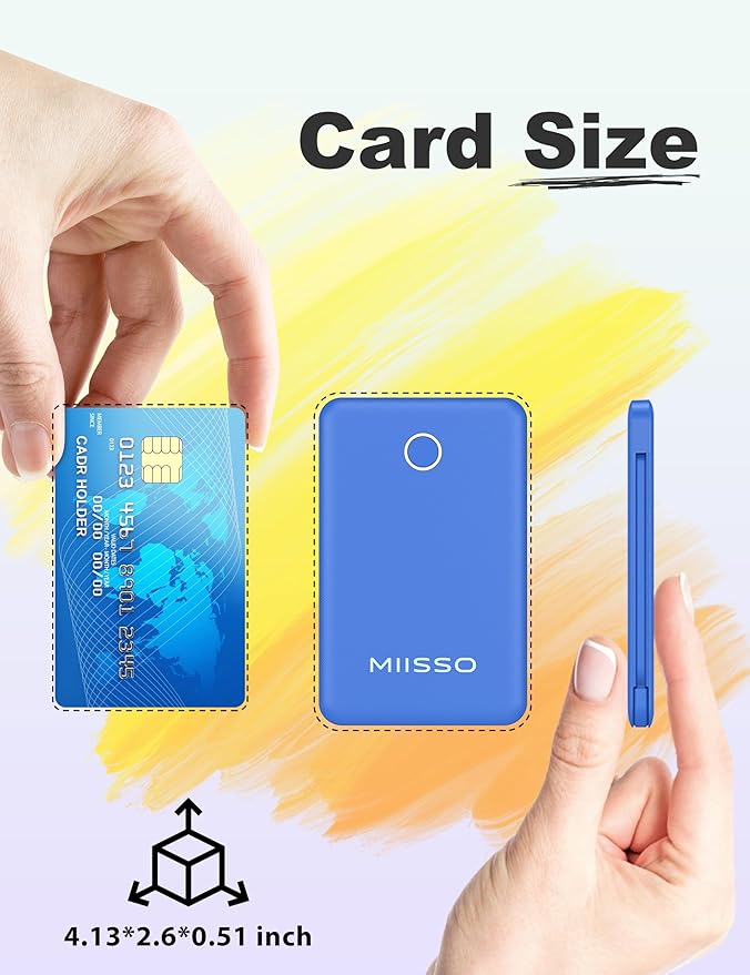 6000mah Ultra Slim Built in Cables Power Bank, Card Size Built in USB C Cords - Image 2