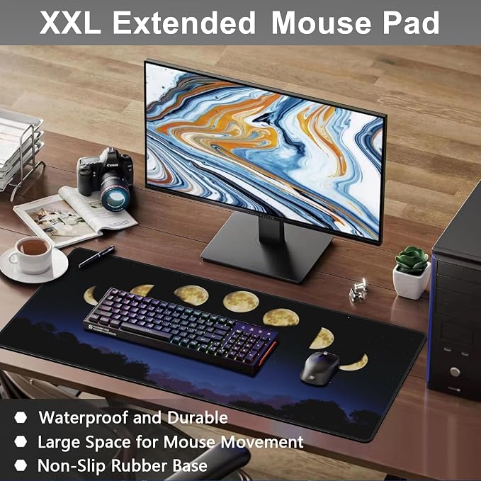 Mouse Pad, Large Moon Phase and Forest Desk Mat, Extended Non-Slip Gaming - Image 6