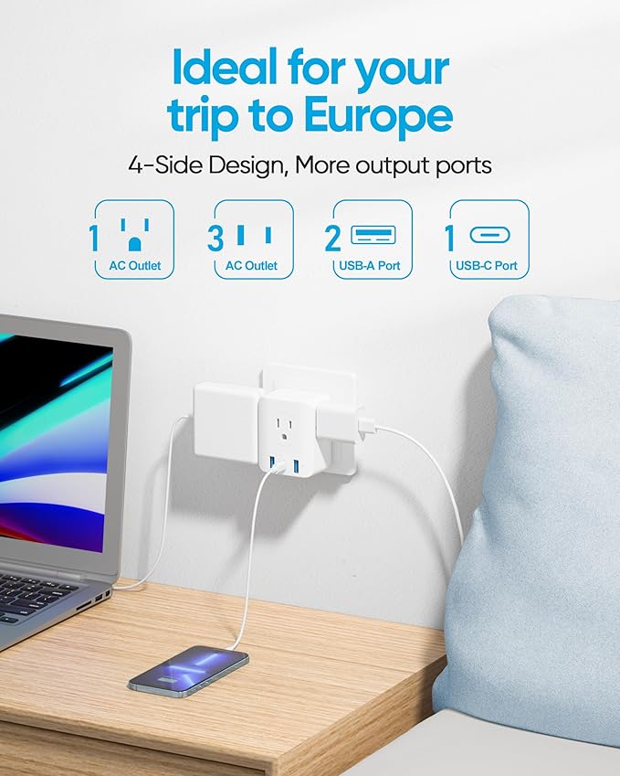 2 Pack European Travel Plug Adapter, Olcorife Foldable International Power - Image 2