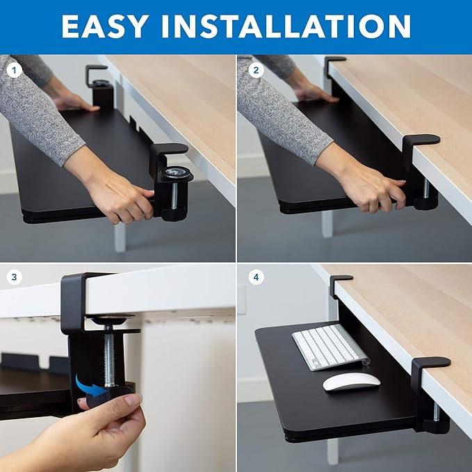 Mount-It! Under-Desk Keyboard Tray, Slide-Out Clamp-On Keyboard and Mouse Drawer - Image 5