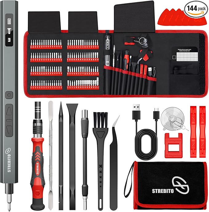 STREBITO 144-Piece Upgraded Electric Screwdriver, Max 0.7 N.m, 120 Magnetic Bits by STREBITO
