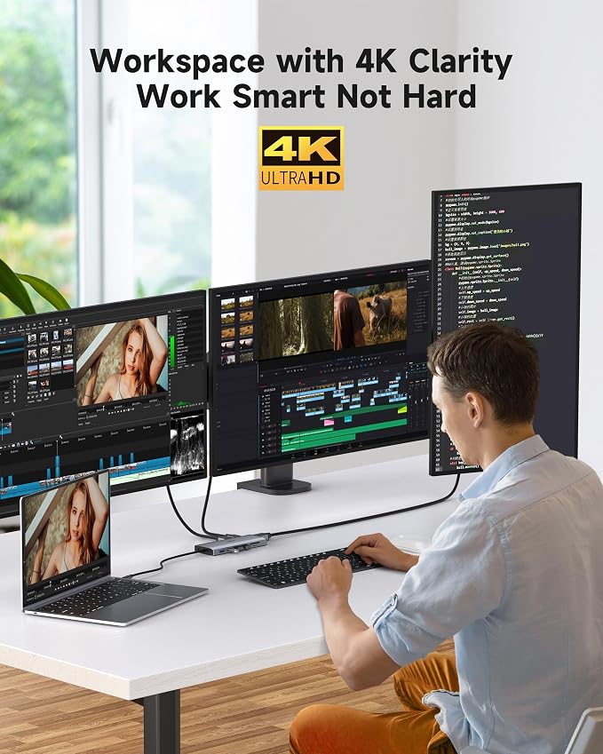 Triple Monitor Docking Station, 14-in-1 USB C Hub - Image 3