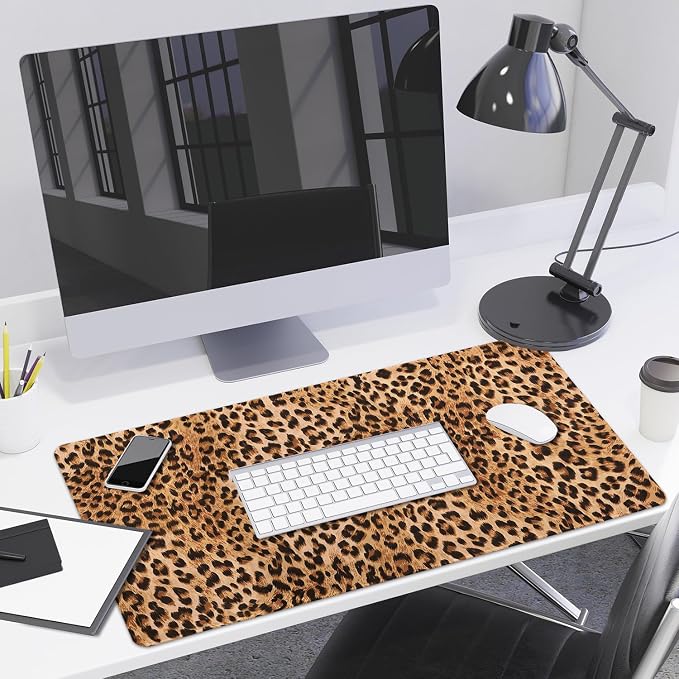 Lokigo Leopard Print Desk Pad, Waterproof Rubber Base Mousepad - Image 8