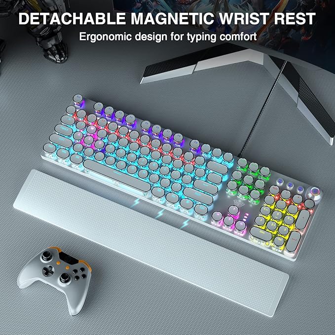 AULA F2088 Typewriter Style Mechanical Gaming Keyboard, Rainbow LED Backlit - Image 2