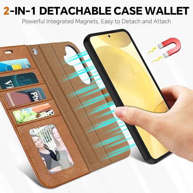 TUCCH Wallet Case for Galaxy S25, Removable 2 in 1 RFID Blocking Wrist Strap - Image 3