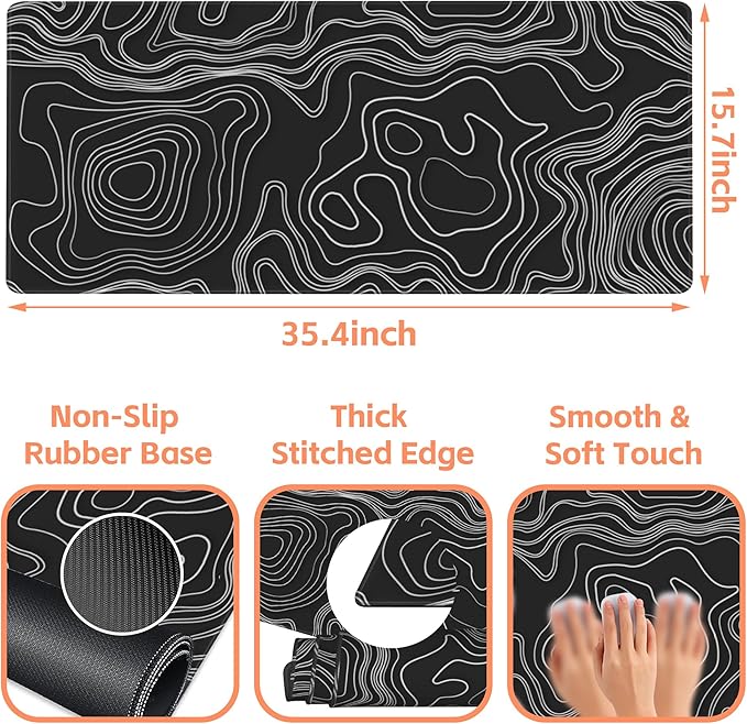 Mouse Pad Large Topographic Map Lines Non-Slip Game Desk Mat - Image 3