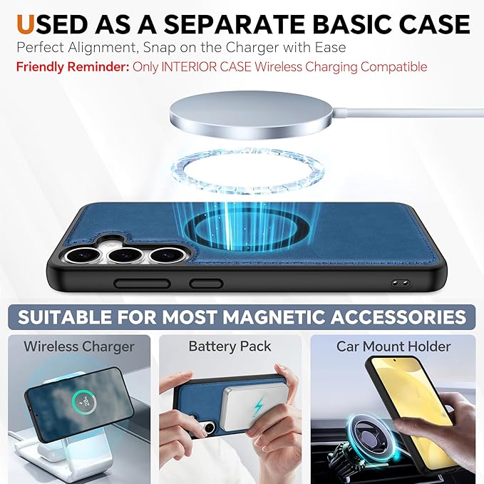 TUCCH Case Wallet for Galaxy S25 Plus, Removable Wrist Strap PU Leather - Image 4