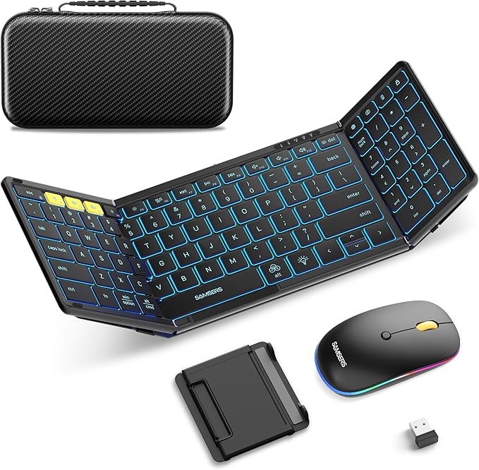 Samsers Foldable Keyboard and Mouse, Folding Bluetooth Keyboard Mouse Combo by HOME