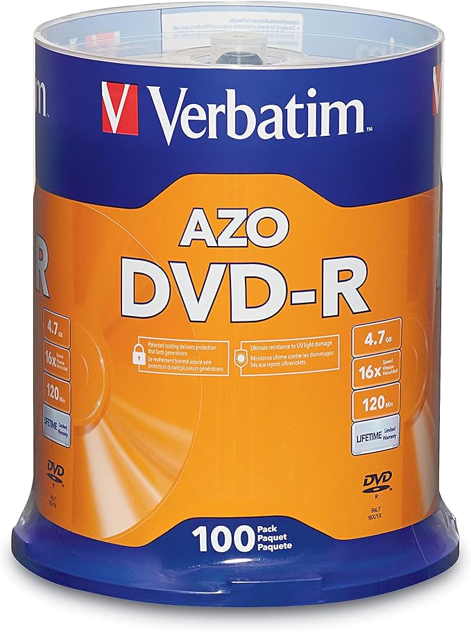 Verbatim DVD-R Blank Discs AZO Dye 4.7GB 16X Recordable Disc by Verbatim