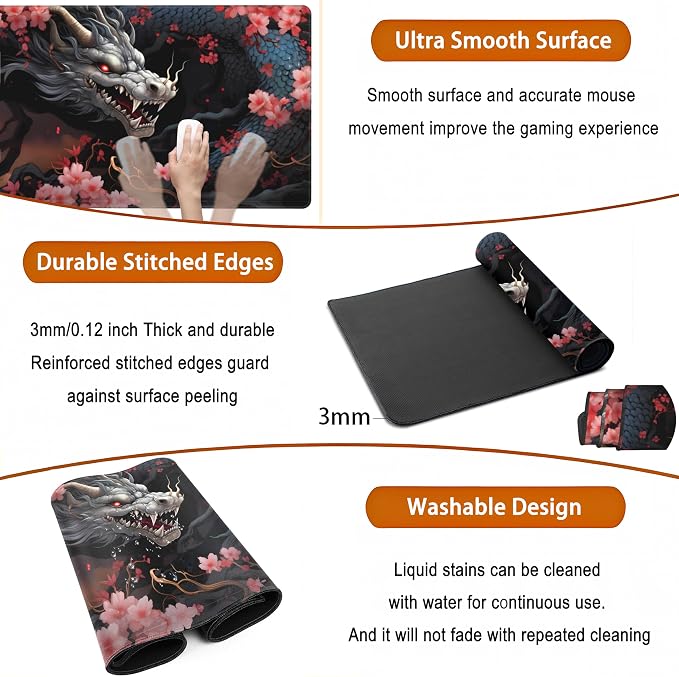 Cute Sakura Dragon Gaming Mouse Pad Kawaii XXL Large Extended Anime Desk Mat - Image 5
