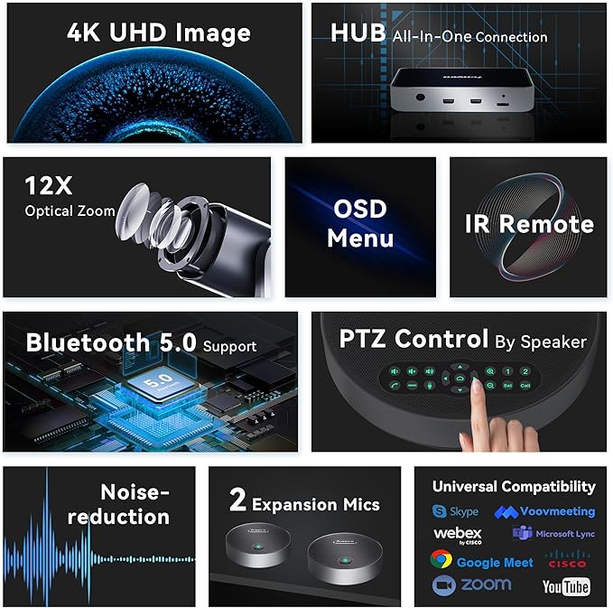 Tenveo 4K PTZ Conference Room Camera System Audio and Video Conferencing 12X - Image 2